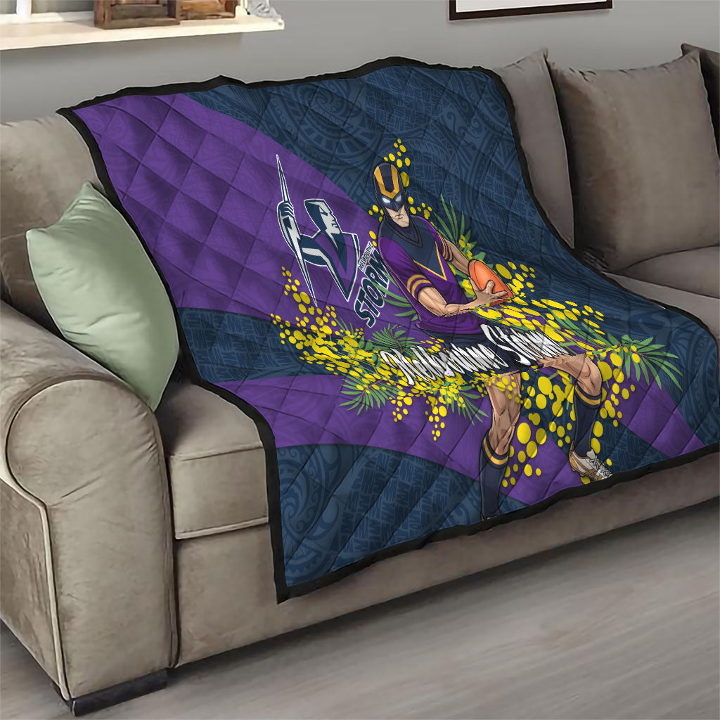Melbourne Storm Quilt Golden Wattle Floral Polynesian - Australian Flower - Rugby Mascot
