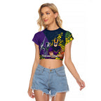 Melbourne Storm Raglan Cropped T Shirt Golden Wattle Floral Polynesian - Australian Flower - Rugby Mascot