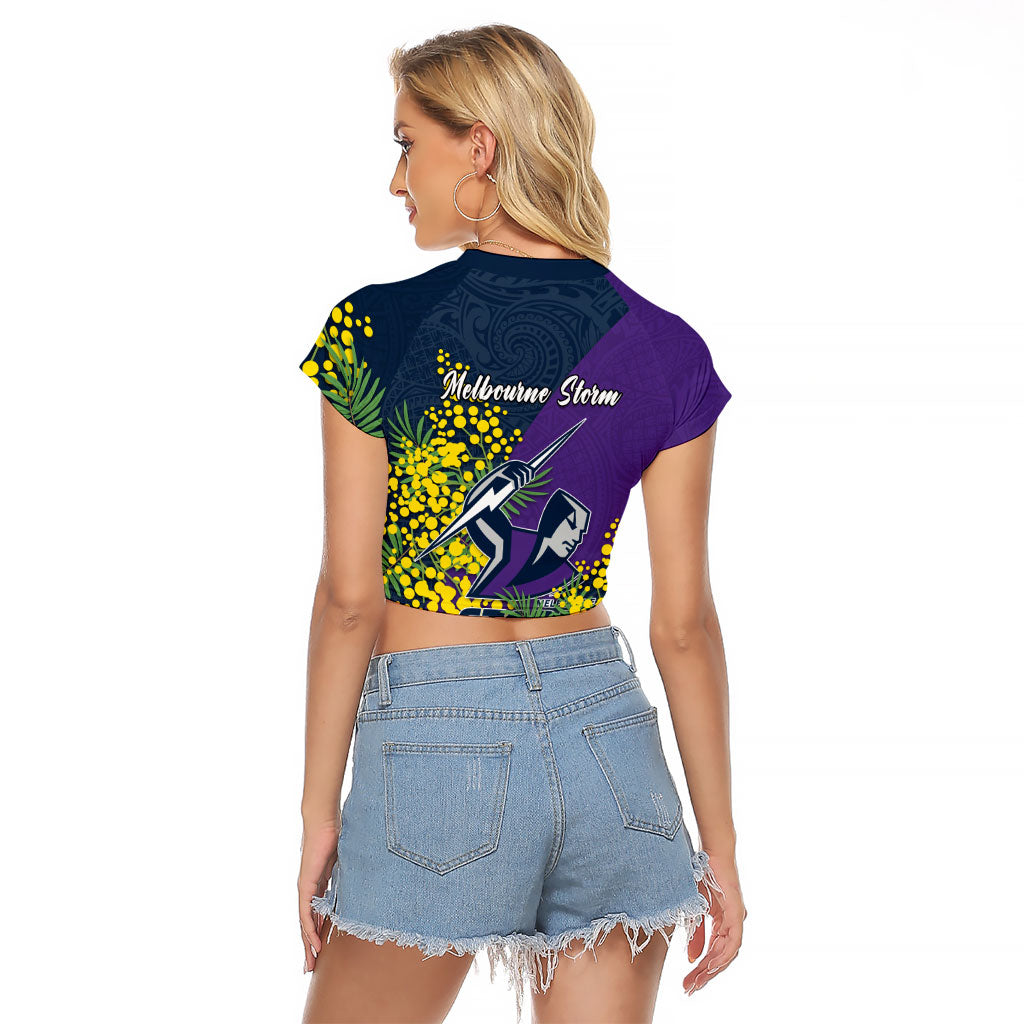 Melbourne Storm Raglan Cropped T Shirt Golden Wattle Floral Polynesian - Australian Flower - Rugby Mascot