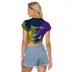 Melbourne Storm Raglan Cropped T Shirt Golden Wattle Floral Polynesian - Australian Flower - Rugby Mascot