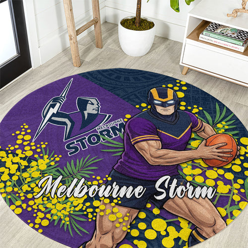 Melbourne Storm Round Carpet Golden Wattle Floral Polynesian - Australian Flower - Rugby Mascot
