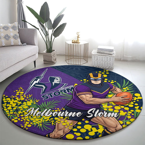Melbourne Storm Round Carpet Golden Wattle Floral Polynesian - Australian Flower - Rugby Mascot