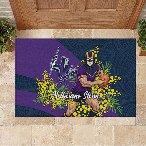 Melbourne Storm Rubber Doormat Golden Wattle Floral Polynesian - Australian Flower - Rugby Mascot