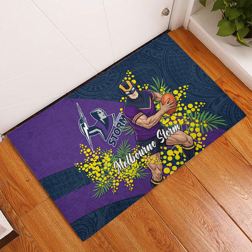 Melbourne Storm Rubber Doormat Golden Wattle Floral Polynesian - Australian Flower - Rugby Mascot