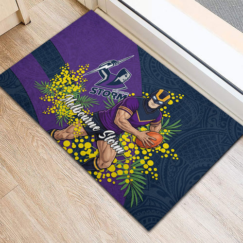 Melbourne Storm Rubber Doormat Golden Wattle Floral Polynesian - Australian Flower - Rugby Mascot