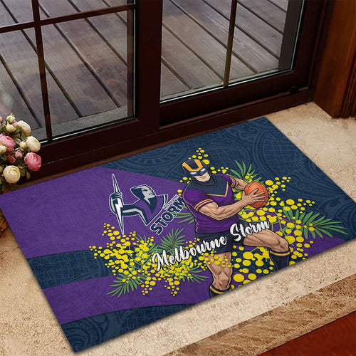 Melbourne Storm Rubber Doormat Golden Wattle Floral Polynesian - Australian Flower - Rugby Mascot