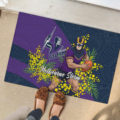 Melbourne Storm Rubber Doormat Golden Wattle Floral Polynesian - Australian Flower - Rugby Mascot