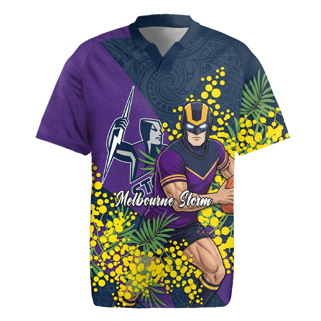 Melbourne Storm Rugby Jersey Golden Wattle Floral Polynesian - Australian Flower - Rugby Mascot