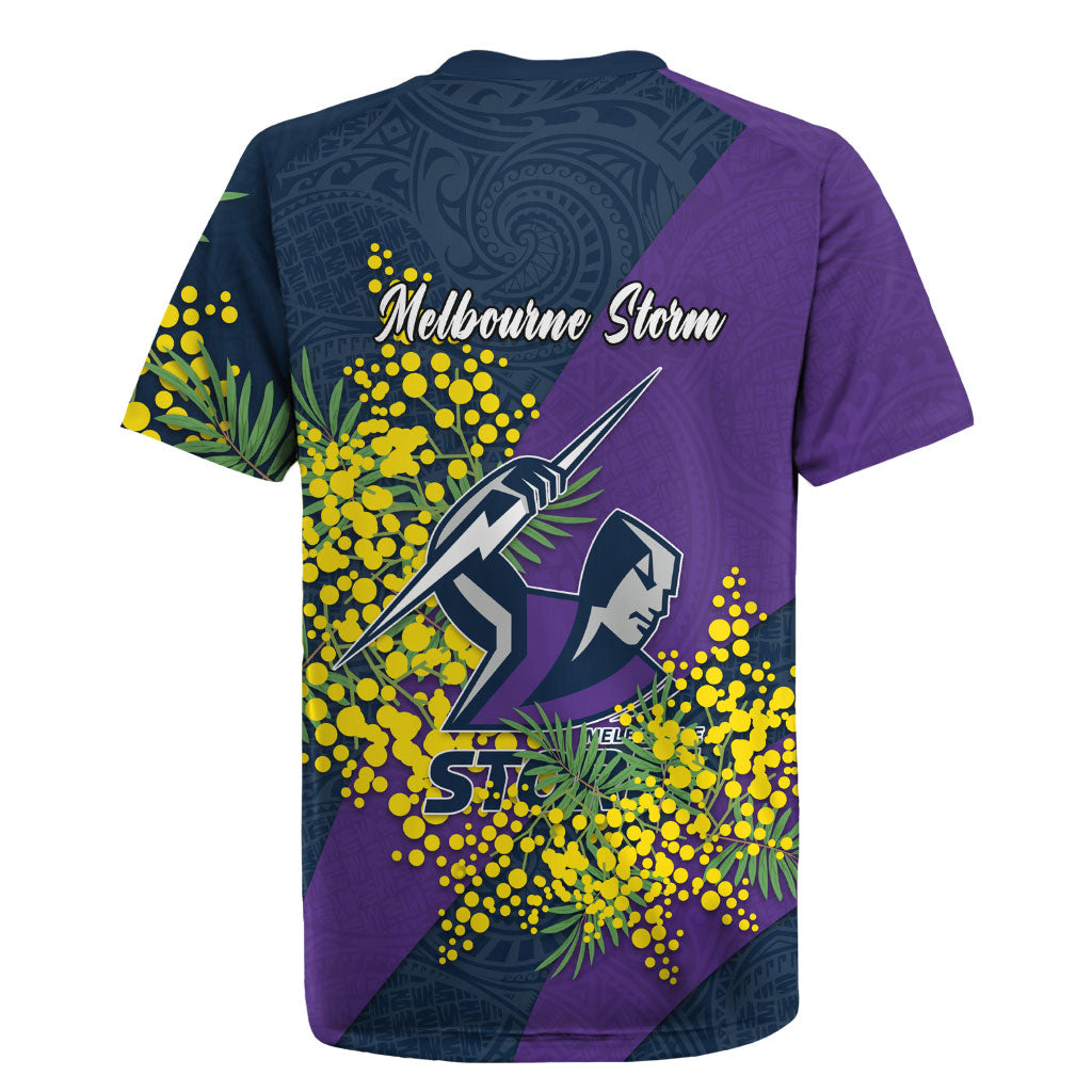 Melbourne Storm Rugby Jersey Golden Wattle Floral Polynesian - Australian Flower - Rugby Mascot