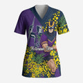 Melbourne Storm Scrub Top Golden Wattle Floral Polynesian - Australian Flower - Rugby Mascot