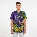 Melbourne Storm Scrub Top Golden Wattle Floral Polynesian - Australian Flower - Rugby Mascot