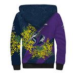 Melbourne Storm Sherpa Hoodie Golden Wattle Floral Polynesian - Australian Flower - Rugby Mascot