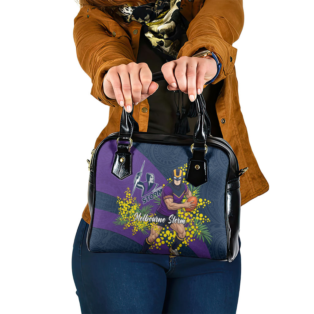 Melbourne Storm Shoulder Handbag Golden Wattle Floral Polynesian - Australian Flower - Rugby Mascot