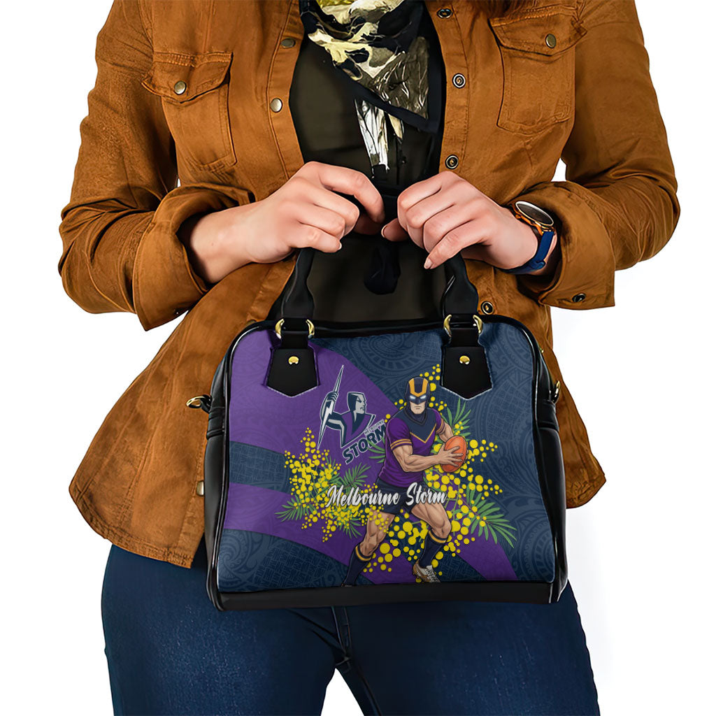 Melbourne Storm Shoulder Handbag Golden Wattle Floral Polynesian - Australian Flower - Rugby Mascot