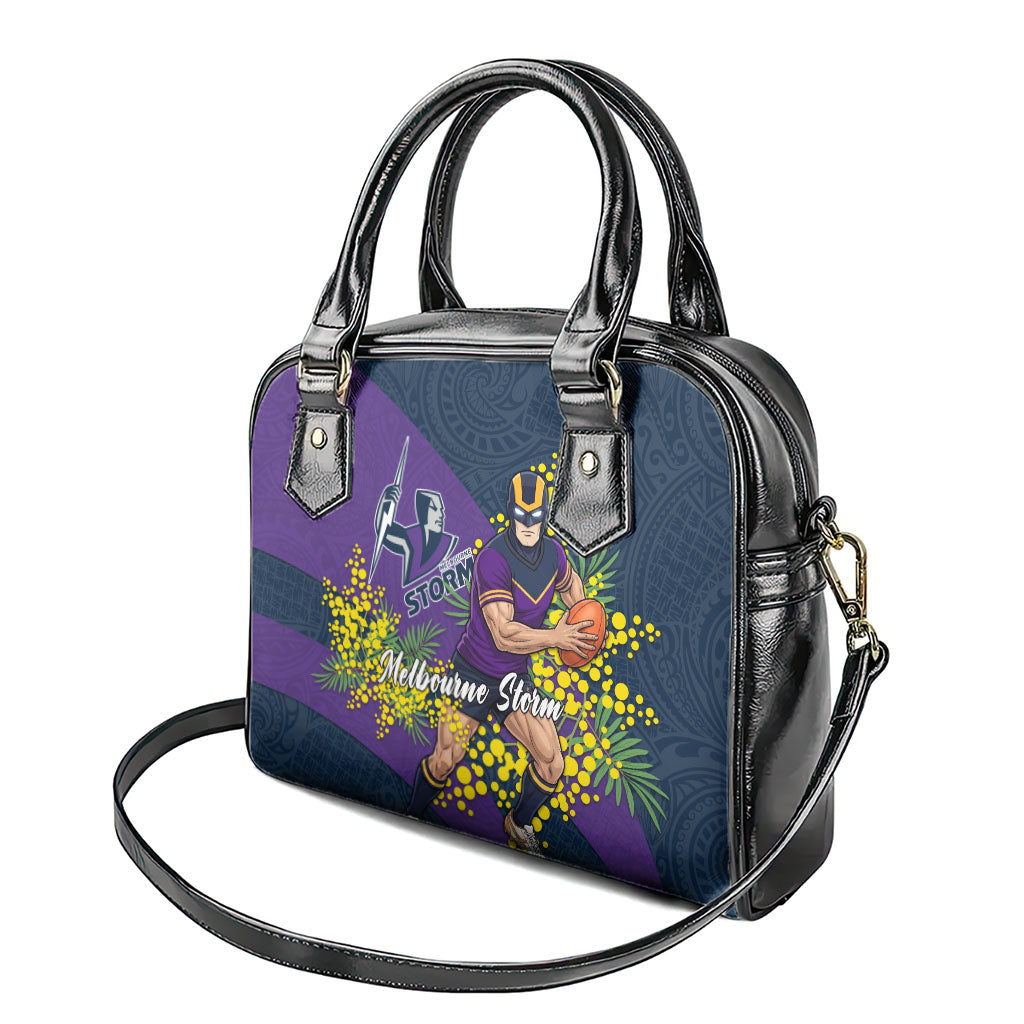 Melbourne Storm Shoulder Handbag Golden Wattle Floral Polynesian - Australian Flower - Rugby Mascot
