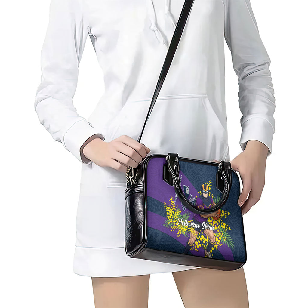 Melbourne Storm Shoulder Handbag Golden Wattle Floral Polynesian - Australian Flower - Rugby Mascot