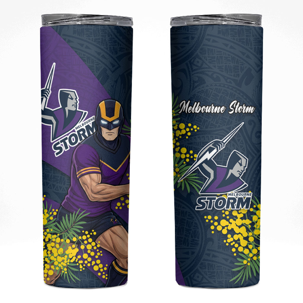 Melbourne Storm Skinny Tumbler Golden Wattle Floral Polynesian - Australian Flower - Rugby Mascot