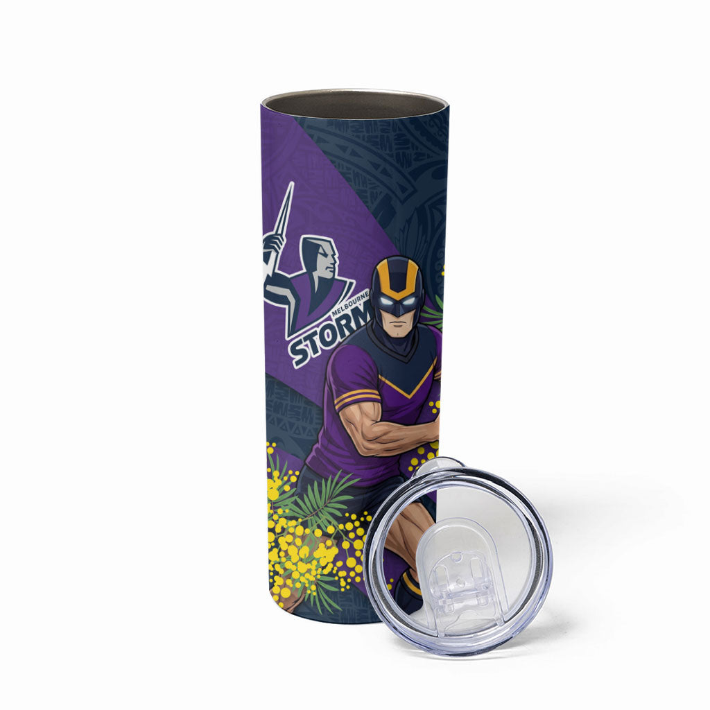 Melbourne Storm Skinny Tumbler Golden Wattle Floral Polynesian - Australian Flower - Rugby Mascot