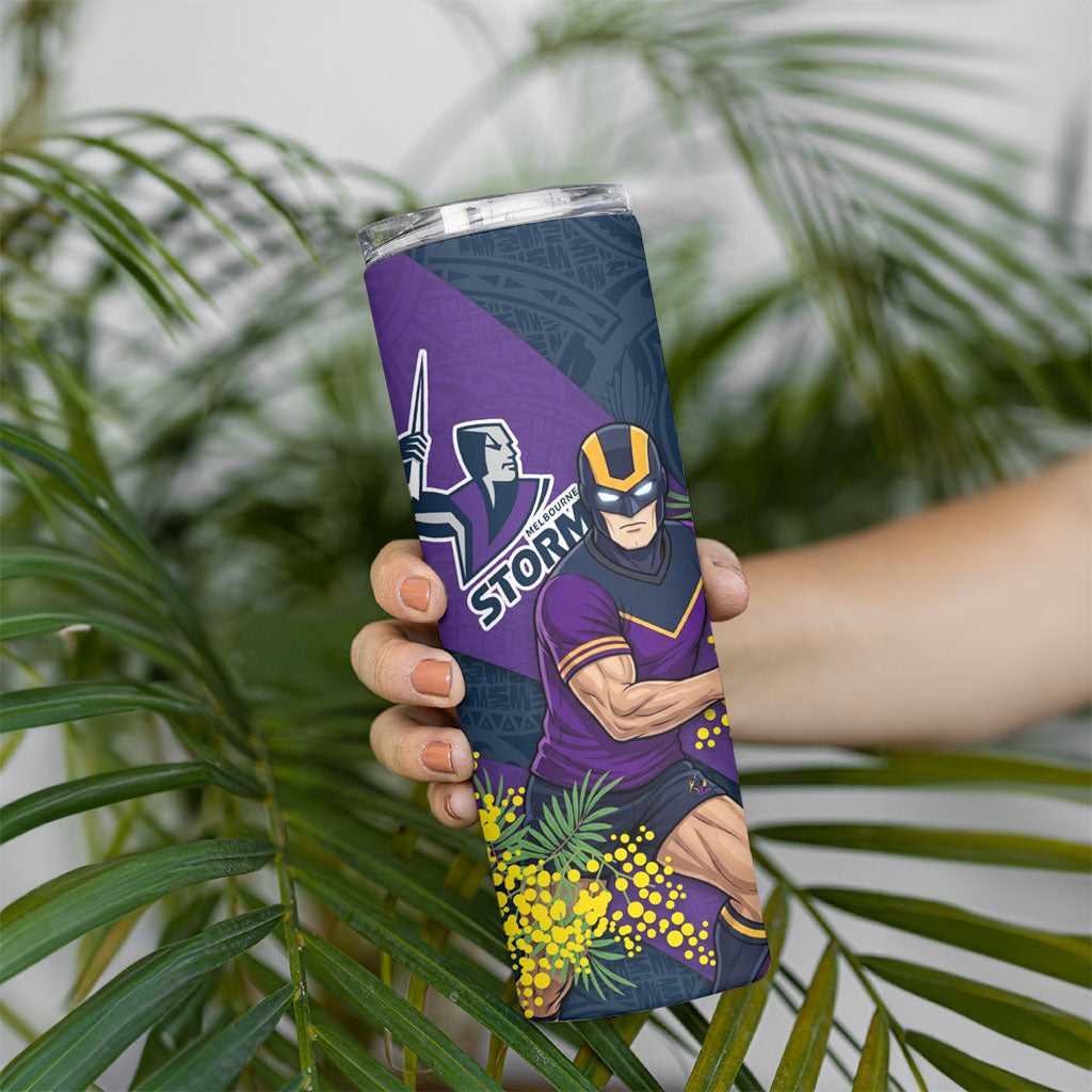 Melbourne Storm Skinny Tumbler Golden Wattle Floral Polynesian - Australian Flower - Rugby Mascot