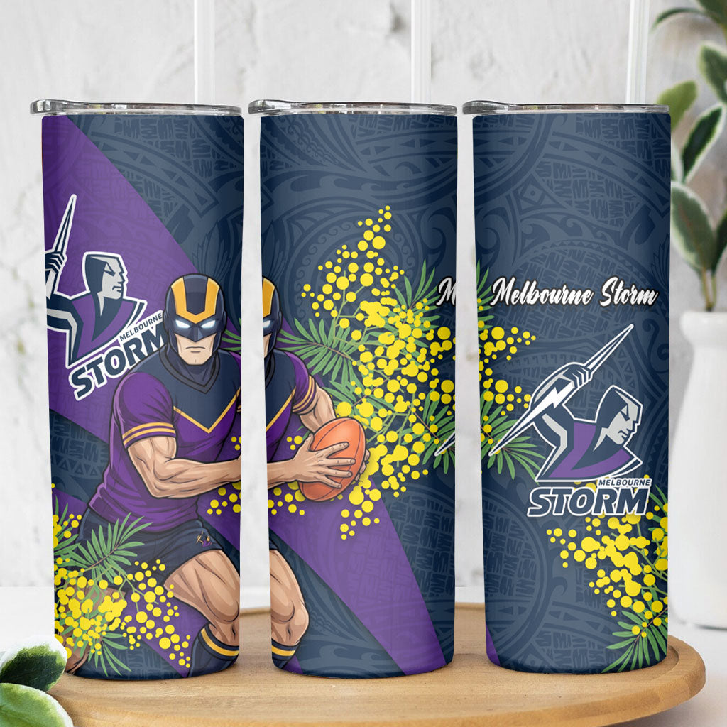 Melbourne Storm Skinny Tumbler Golden Wattle Floral Polynesian - Australian Flower - Rugby Mascot