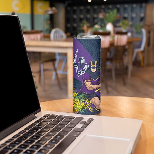 Melbourne Storm Skinny Tumbler Golden Wattle Floral Polynesian - Australian Flower - Rugby Mascot