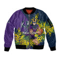 Melbourne Storm Sleeve Zip Bomber Jacket Golden Wattle Floral Polynesian - Australian Flower - Rugby Mascot