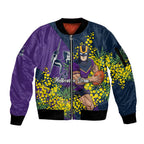 Melbourne Storm Sleeve Zip Bomber Jacket Golden Wattle Floral Polynesian - Australian Flower - Rugby Mascot