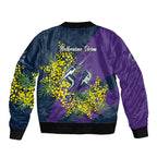 Melbourne Storm Sleeve Zip Bomber Jacket Golden Wattle Floral Polynesian - Australian Flower - Rugby Mascot