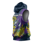 Melbourne Storm Sleeveless Hoodie Golden Wattle Floral Polynesian - Australian Flower - Rugby Mascot