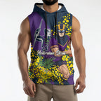 Melbourne Storm Sleeveless Hoodie Golden Wattle Floral Polynesian - Australian Flower - Rugby Mascot