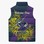 Melbourne Storm Sleeveless Puffer Jacket Golden Wattle Floral Polynesian - Australian Flower - Rugby Mascot