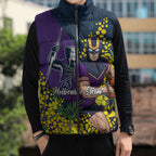 Melbourne Storm Sleeveless Puffer Jacket Golden Wattle Floral Polynesian - Australian Flower - Rugby Mascot