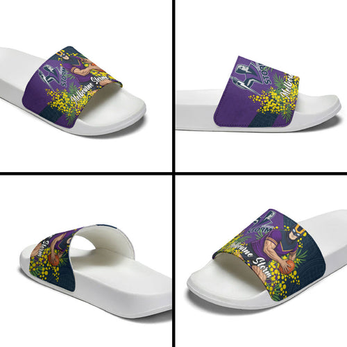 Melbourne Storm Slide Sandals Golden Wattle Floral Polynesian - Australian Flower - Rugby Mascot