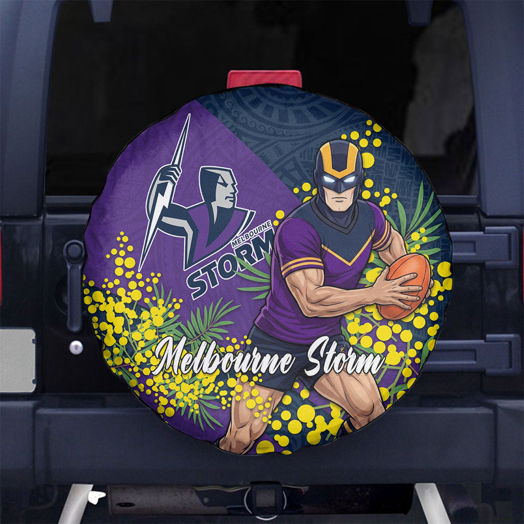 Melbourne Storm Spare Tire Cover Golden Wattle Floral Polynesian - Australian Flower - Rugby Mascot
