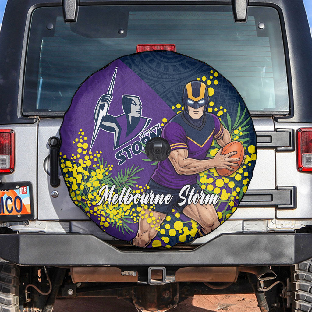 Melbourne Storm Spare Tire Cover Golden Wattle Floral Polynesian - Australian Flower - Rugby Mascot