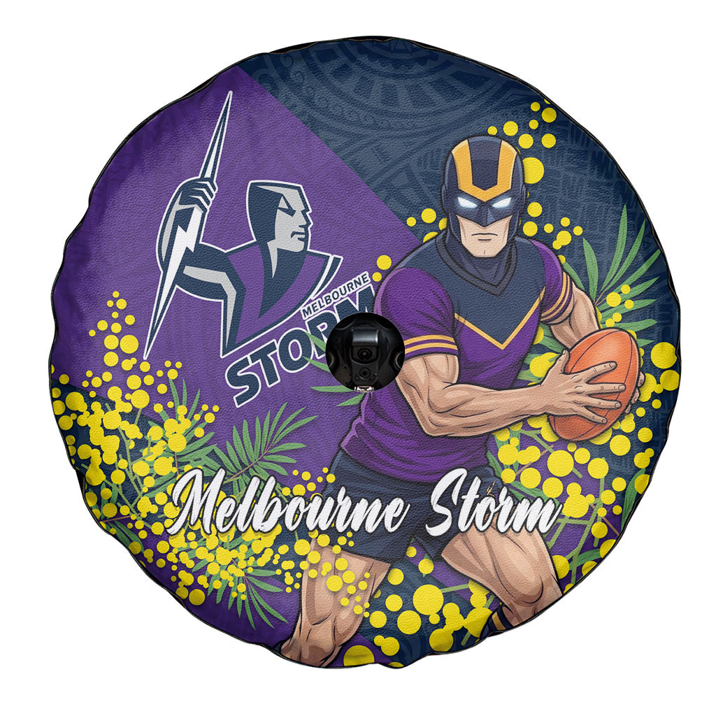 Melbourne Storm Spare Tire Cover Golden Wattle Floral Polynesian - Australian Flower - Rugby Mascot