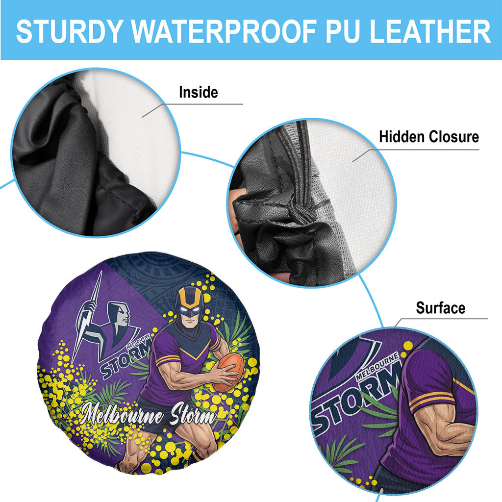 Melbourne Storm Spare Tire Cover Golden Wattle Floral Polynesian - Australian Flower - Rugby Mascot