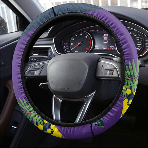 Melbourne Storm Steering Wheel Cover Golden Wattle Floral Polynesian - Australian Flower - Rugby Mascot