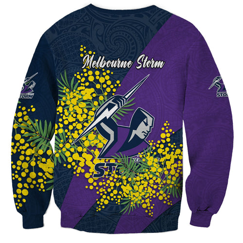Melbourne Storm Sweatshirt Golden Wattle Floral Polynesian - Australian Flower - Rugby Mascot