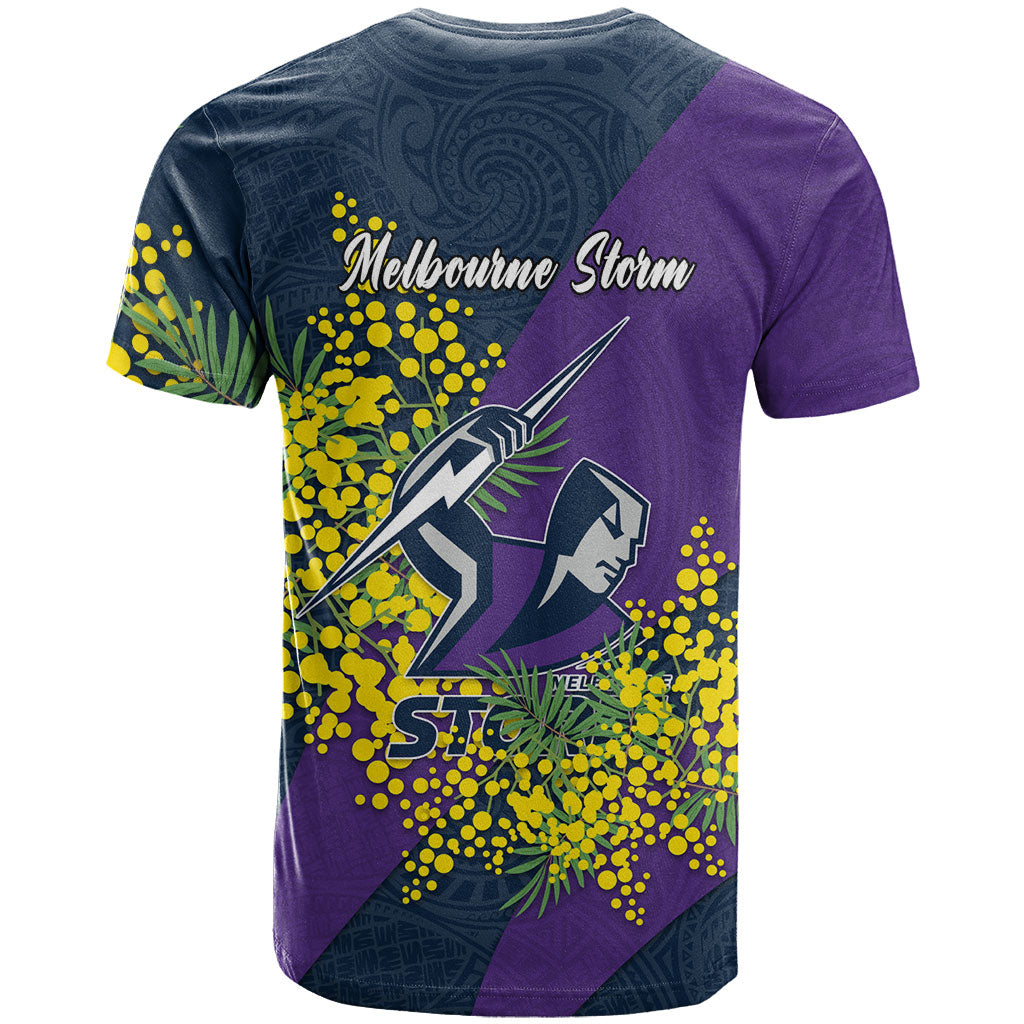 Melbourne Storm T Shirt Golden Wattle Floral Polynesian - Australian Flower - Rugby Mascot