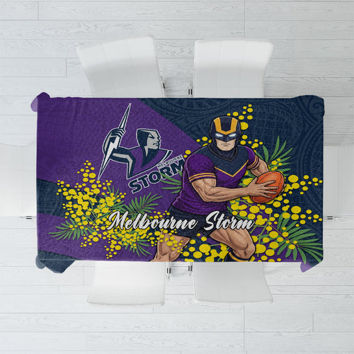 Melbourne Storm Tablecloth Golden Wattle Floral Polynesian - Australian Flower - Rugby Mascot