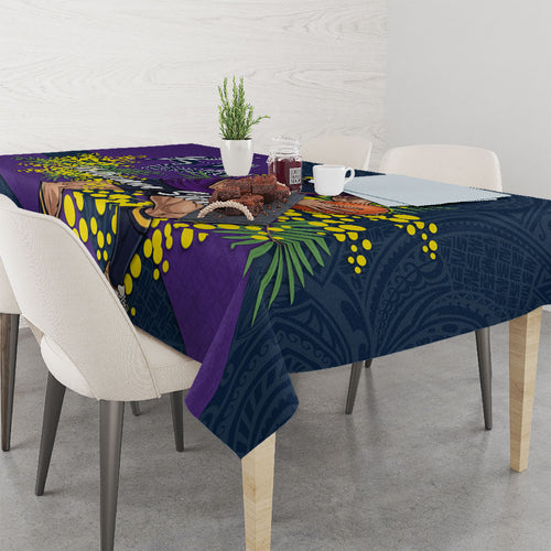 Melbourne Storm Tablecloth Golden Wattle Floral Polynesian - Australian Flower - Rugby Mascot