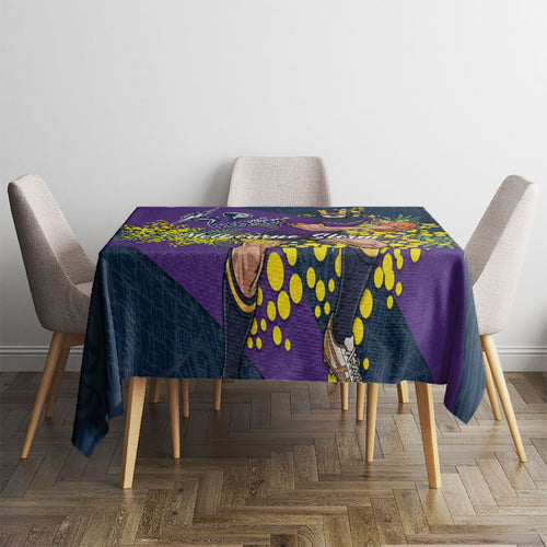 Melbourne Storm Tablecloth Golden Wattle Floral Polynesian - Australian Flower - Rugby Mascot