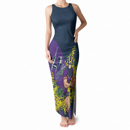 Melbourne Storm Tank Maxi Dress Golden Wattle Floral Polynesian - Australian Flower - Rugby Mascot
