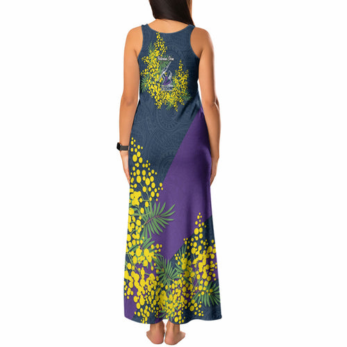 Melbourne Storm Tank Maxi Dress Golden Wattle Floral Polynesian - Australian Flower - Rugby Mascot