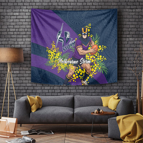 Melbourne Storm Tapestry Golden Wattle Floral Polynesian - Australian Flower - Rugby Mascot