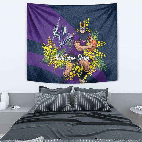 Melbourne Storm Tapestry Golden Wattle Floral Polynesian - Australian Flower - Rugby Mascot