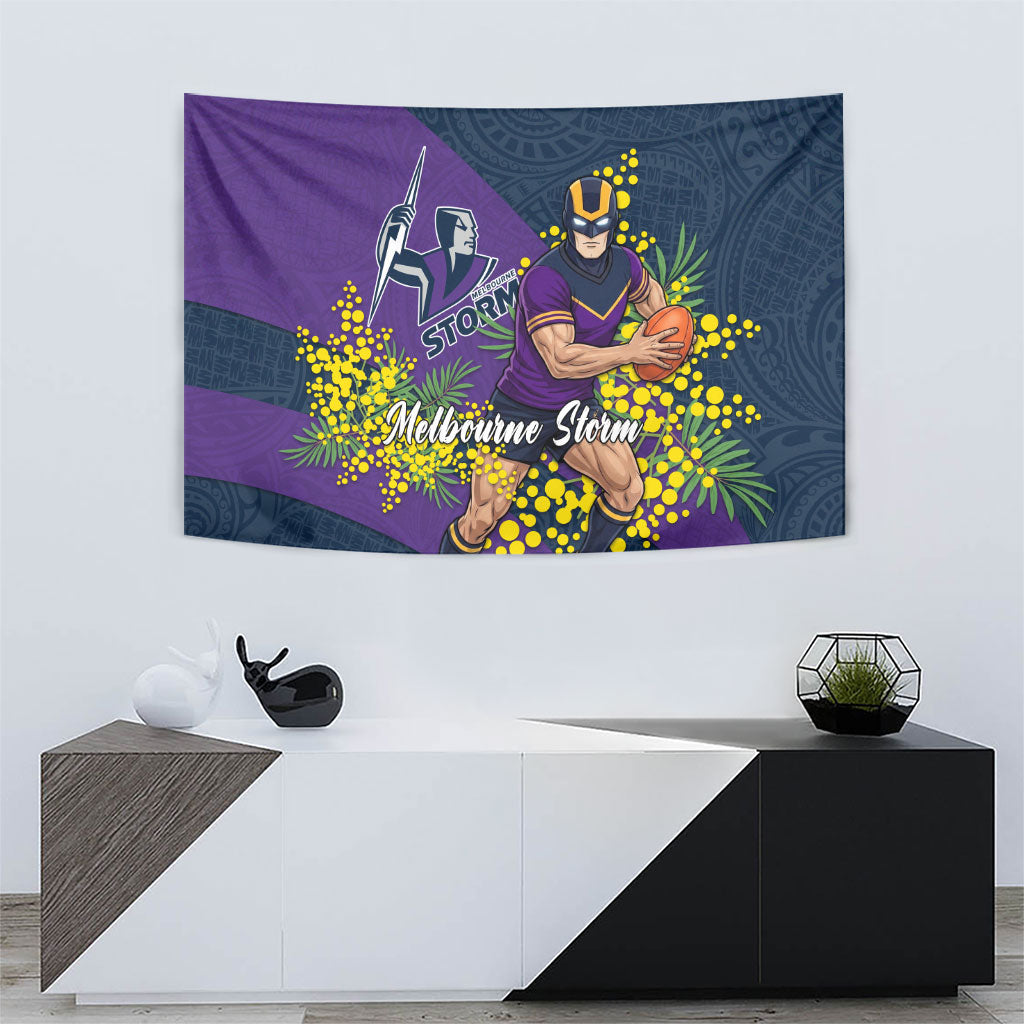Melbourne Storm Tapestry Golden Wattle Floral Polynesian - Australian Flower - Rugby Mascot
