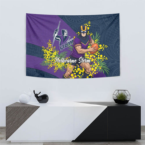 Melbourne Storm Tapestry Golden Wattle Floral Polynesian - Australian Flower - Rugby Mascot