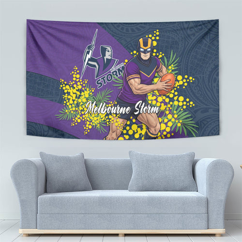 Melbourne Storm Tapestry Golden Wattle Floral Polynesian - Australian Flower - Rugby Mascot